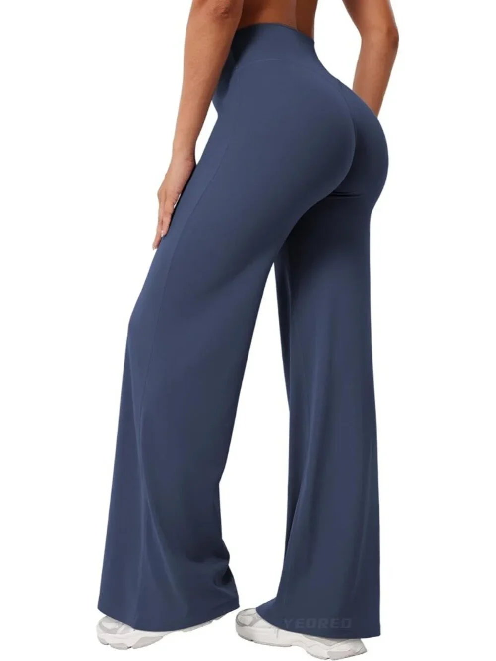 Women's Navy Blue No Front Seam Straight High Waist Imported Yoga Leggings - Picture 2 of 6